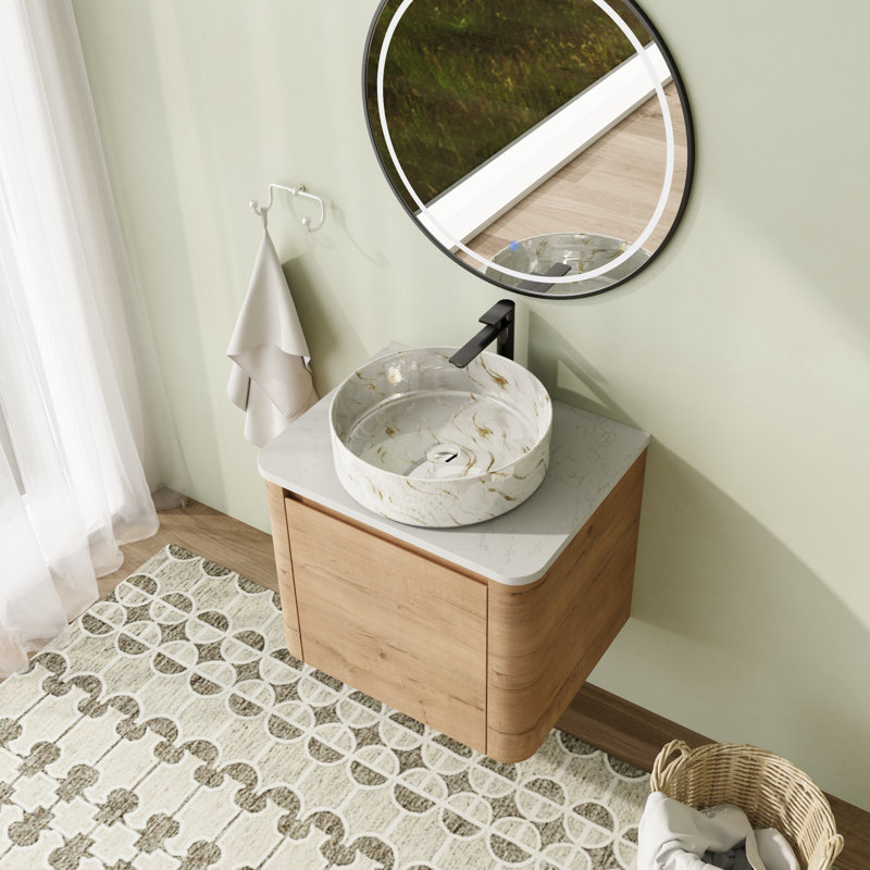 24'' Wall-Mounted Floating Bathroom Vanity with Quartz Top