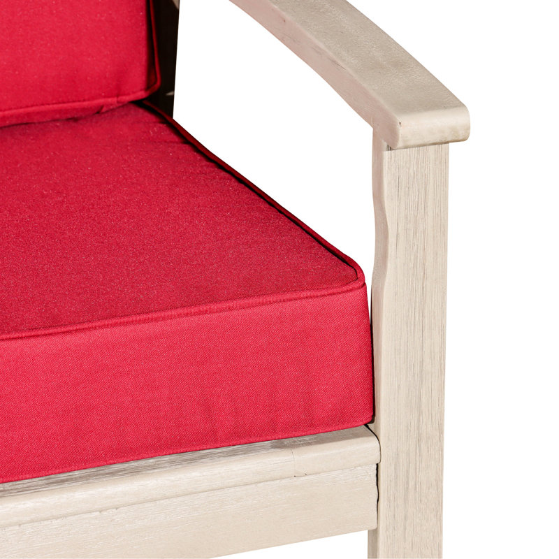 Eucalyptus avec siège, coussins bourgogne, siège d'extérieur gris bois flotté, chaise