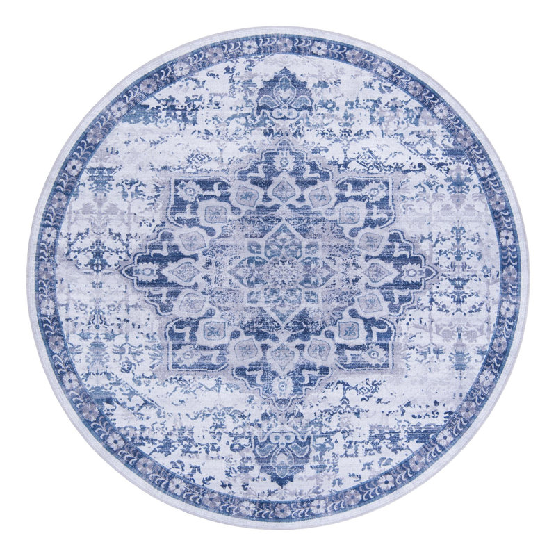 Matsumura Oriental Gray/Blue Area Rug, Round 7'10"