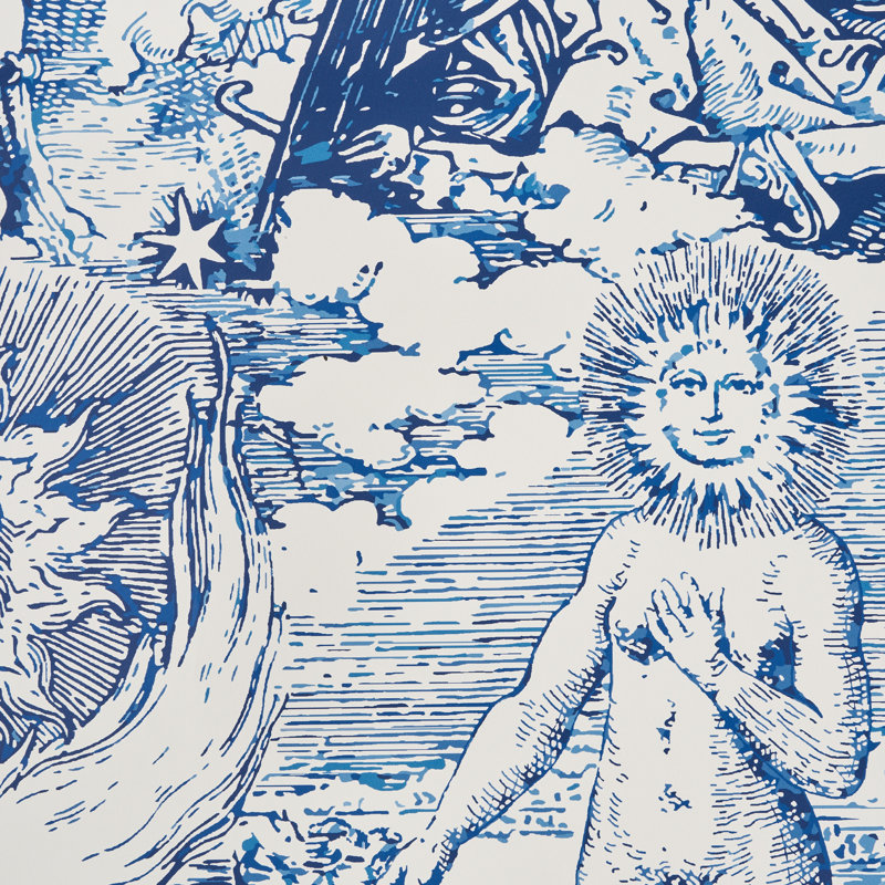 Schumacher x Johnson Hartig Modern Toile Wallpaper, Indigo