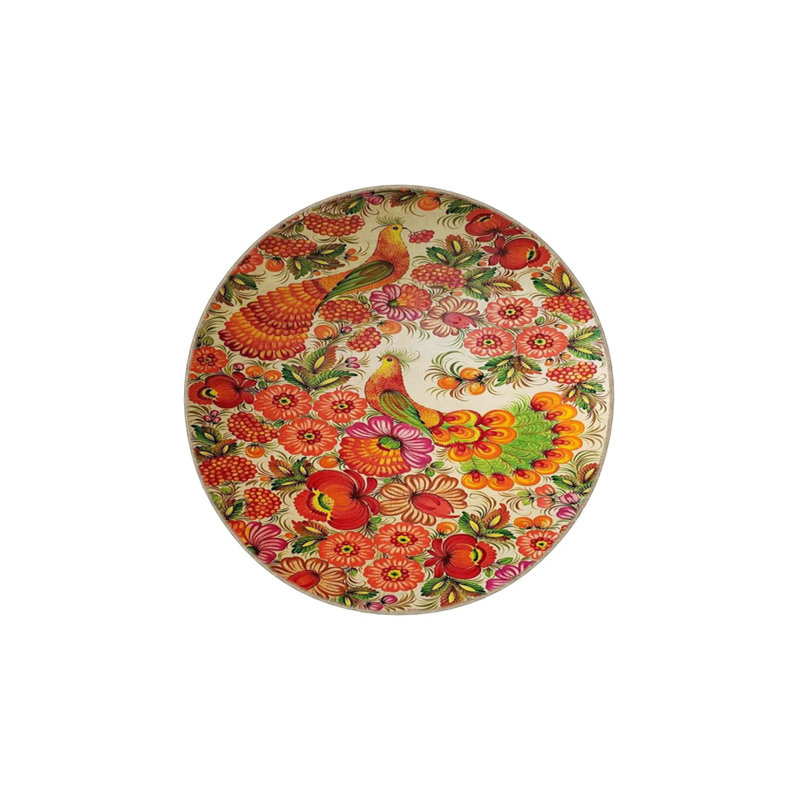 Tapis décoratif géométrique orange et multicolore moderne, Sous-tapis rond 3 pi 11 po inclus