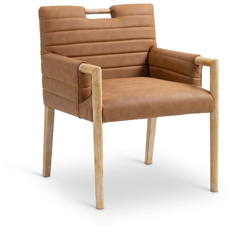 Aimee Vegan Leather Dining Arm Chair, Natural, Cognac Vegan Leather
