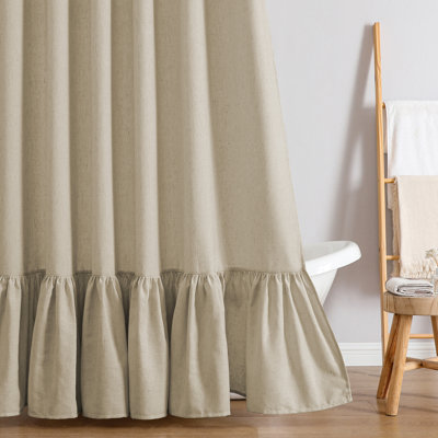 Rideau de douche en lin Farmhouse l 36 po x L 72 po, tissu en lin, boho de style campagnard, volant de dessous, aspect rustique, rustique, naturel, lavable, rideau de douche pour baignoire de salle de bain