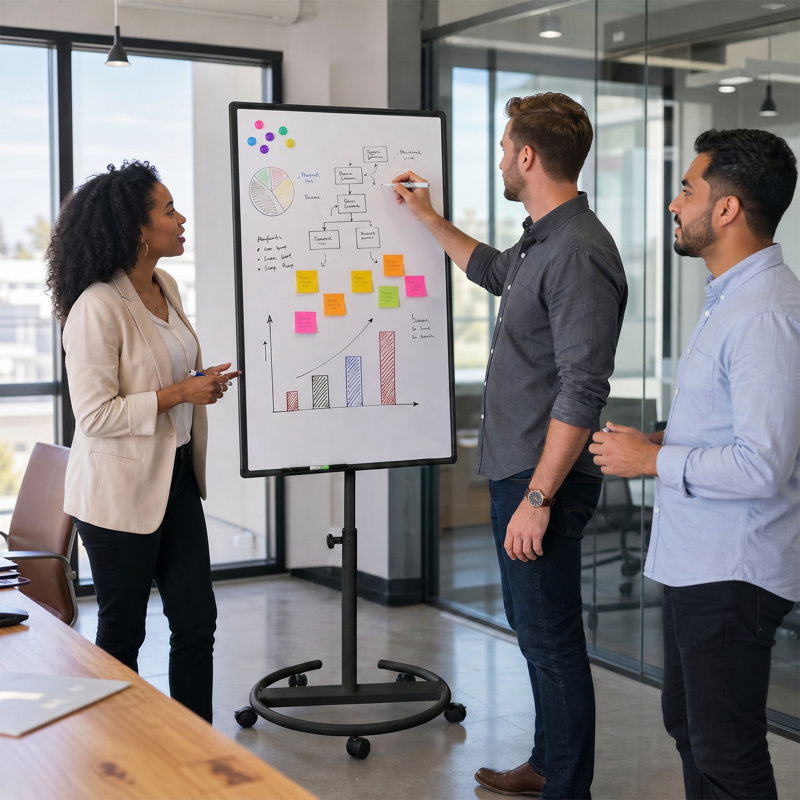Tableau blanc mobile mobile effaçable à sec sur roulettes, support réglable en hauteur de 36 po x 24 po avec roulettes pour la maison et le bureau
