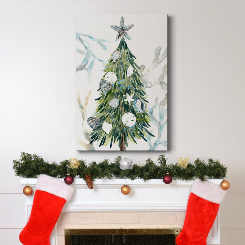 Coastal Christmas Shell Collection B, toile tendue avec châssis de qualité supérieure - prête à être accrochée