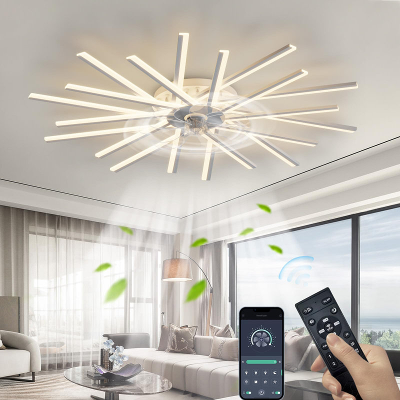 114cm Dimmable Reversible Ceiling Fan with LED Lights And Remote Control, White