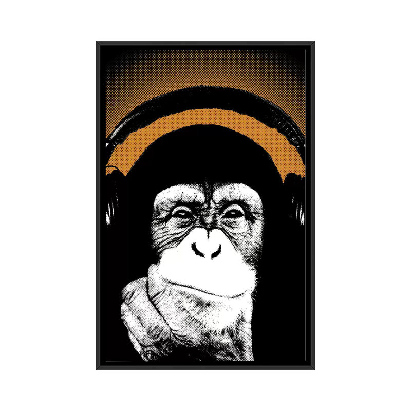 «Monkey BL V», impression sur toile, H 26 po x l 18 po x P 1,5 po, Toile avec cadre noir, Pas de tapis