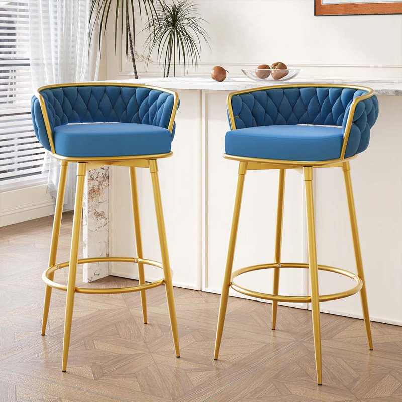 Cecilia  Upholstered Swivel Bar Stool, Blue