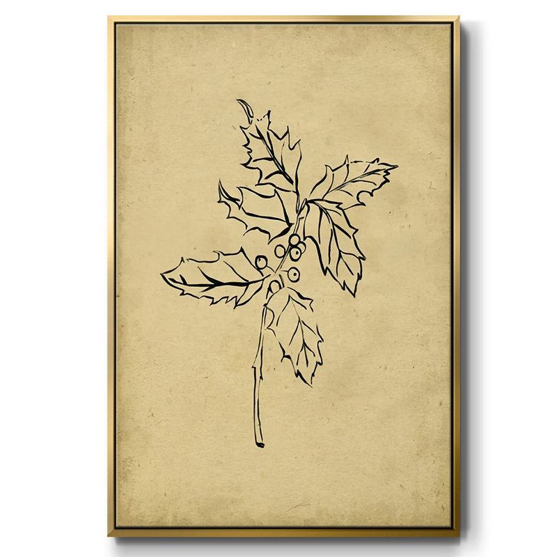Branche de houx I, Cadre flottant doré, H 37 po x l 25 po x P 1,5 po