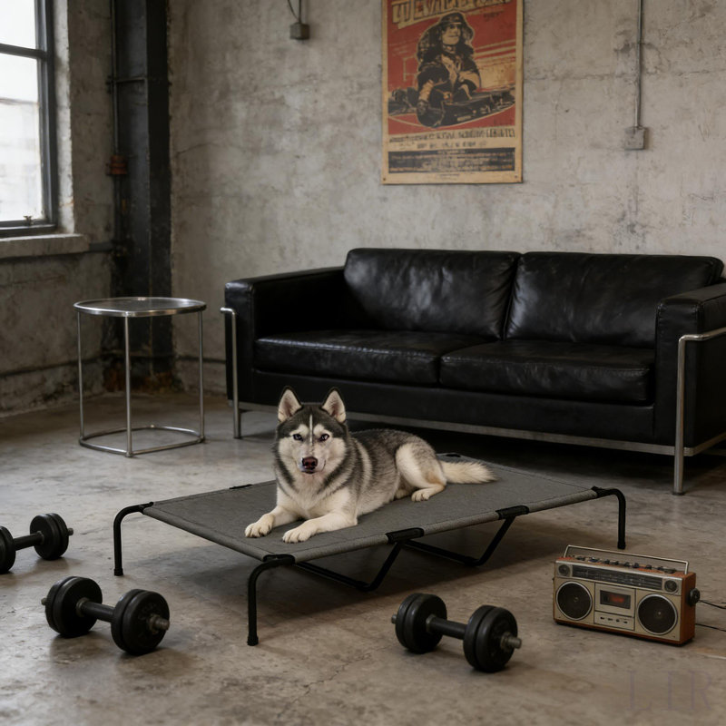 Lit pour animal de compagnie, lit surélevé pour chien, Noir/gris
