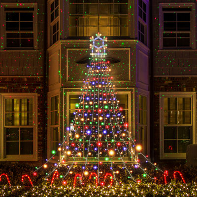 4 lumières de rideau glaçons cascade de Noël à DEL 4 couleurs, 317 DEL à une étoile, 8 modes d'éclairage, guirlande de lumières transparentes avec adaptateur 30 V pour un décor extérieur de Noël