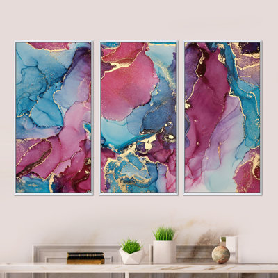 Bleu et mauve, luxe, abstrait, art fluide, ensemble d'art moderne sur toile encadrée moderne