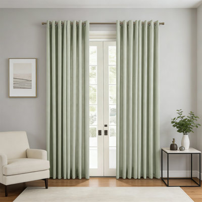 Light Sage Green Linen Curtains 84" Grommet Light Filtering Semi Sheer Farmhouse 2 Panels