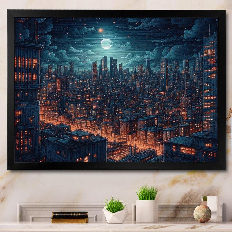 «Blue and Orange Elegance In Expanse», reproduction sur toile encadrée, Cadre photo noir, H 34 po x l 44 po x P 1,5 po
