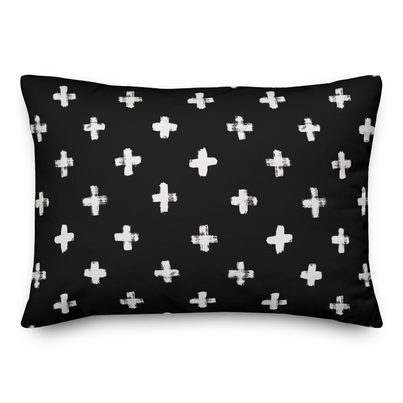  Coussin décoratif intérieur / extérieur en polyester à pois, H 14 po x l 20 po, Noir