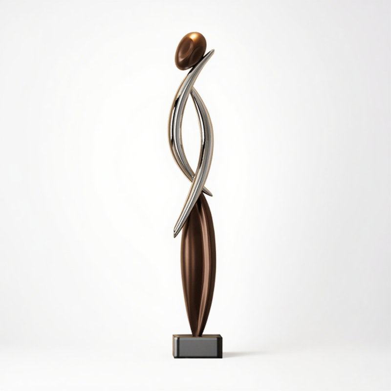 Luxury-Style Abstract Art Resin Stone Base Sculpture Decorative Item, Brown/Silver