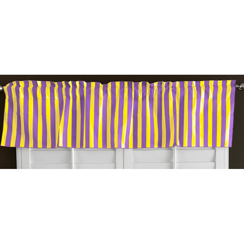 Cantonnière sur mesure en mélange de coton rayé Raice, L 58 po x L 24 po, Jaune / Mauve