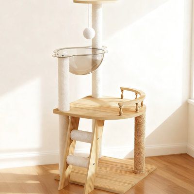 41.3" Modern Cat Tower, With Acrylic For Indoor Cats Of Different Sizing, Comes - Covered Scratching Posts And A Top Notch View Perch Tower Use, Revealing Wooden Blueprint, Posts, , High Level Viewing
