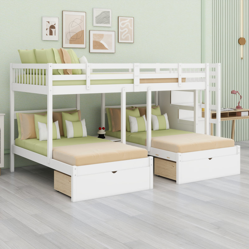 Wood Triple Bunk Bed, White