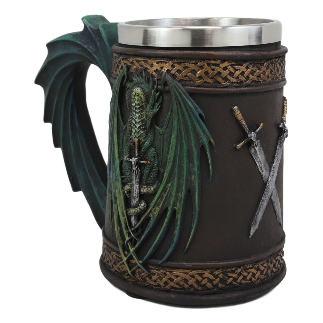 Jussef Ruth Thompson Dragon's Lair Collection Winged Dragon With Divine Sword 14Oz Drinking Coffee Mug Tankard Resin Cup With Stainless Steel Liner Medieval Dungeons Dragons Alchemy (Skull Blade Drake) Trinx