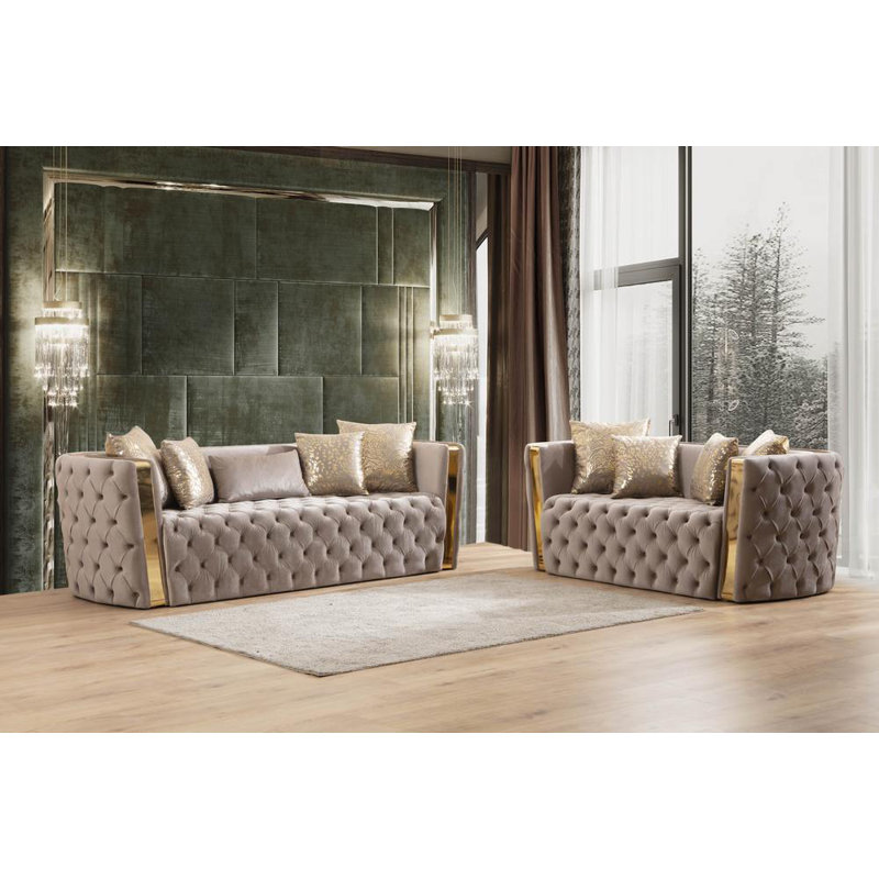 Ensemble de salon 2 pièces en velours, Velours taupe