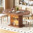 Extendable Round/Oval Dining Table for 4-8, Kitchen Table with LED Light and Removable Leaves, Storage Cabinet with Glass Shelf for Dining Room or Kitchen