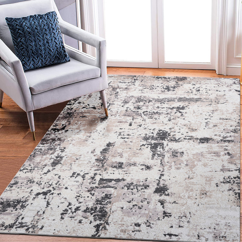 Living Room Bedroom Dining Home Office Area Rug 6X9, Cream/Brown Abstract, Non-Shedding, Stain-, Chic 6X9 Rug, Abstract Decoration, Non-Shedding Stain , For