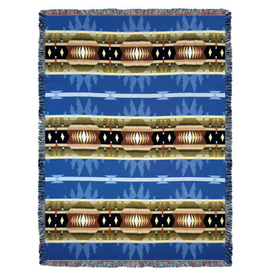 Pure Country Weavers Cimarron Blue Blanket - Southwest Native American Inspired - Gift Tapestry Throw Woven from Cotton - Made in The USA (72x54)