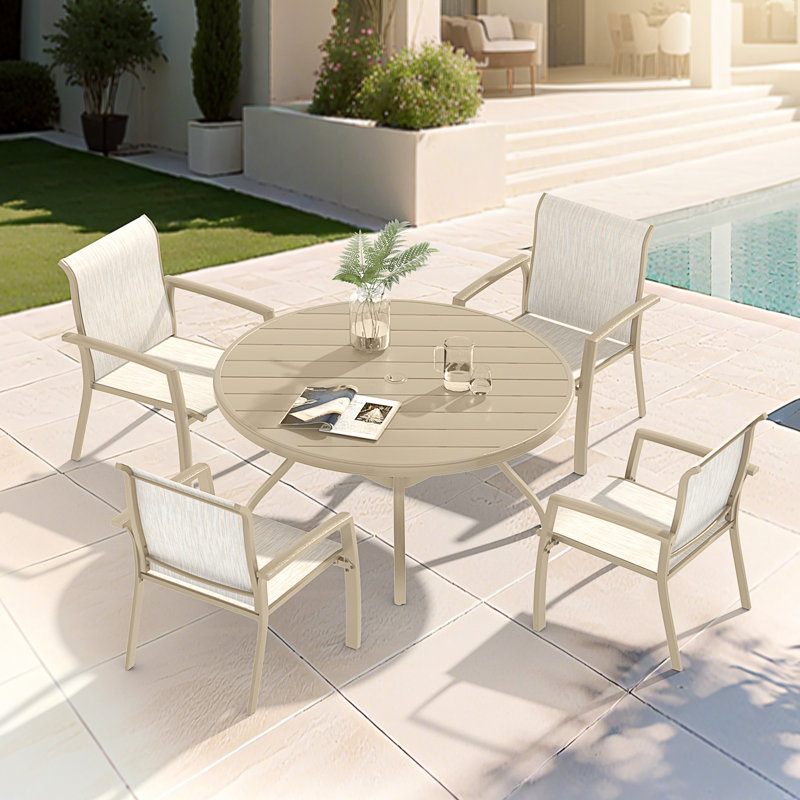 Ensemble repas 5 pièces pour patio, 5 pièces: table, 4 chaises, Grès