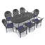 Ensemble de salle à manger d'extérieur 9 pièces en fonte d'aluminium, table ovale de 208 cm de long avec trou pour parasol et 8 chaises empilables, coussins bleus-94396466