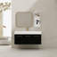 Meuble-lavabo mural de 122 cm (48 po) en châtaignier noir avec lavabo et tablette de rangement, charnières à fermeture douce, tablette de rangement, lavabo en résine épaisse, style moderne.