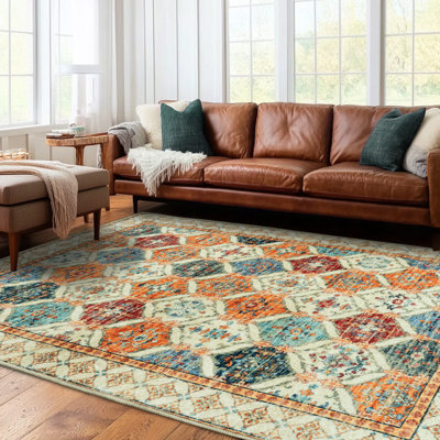 Washable Area Rug Soft Accent Carpet Vintage Inspired Distressed Low Pile for Living Room Dining Room Bedroom Den