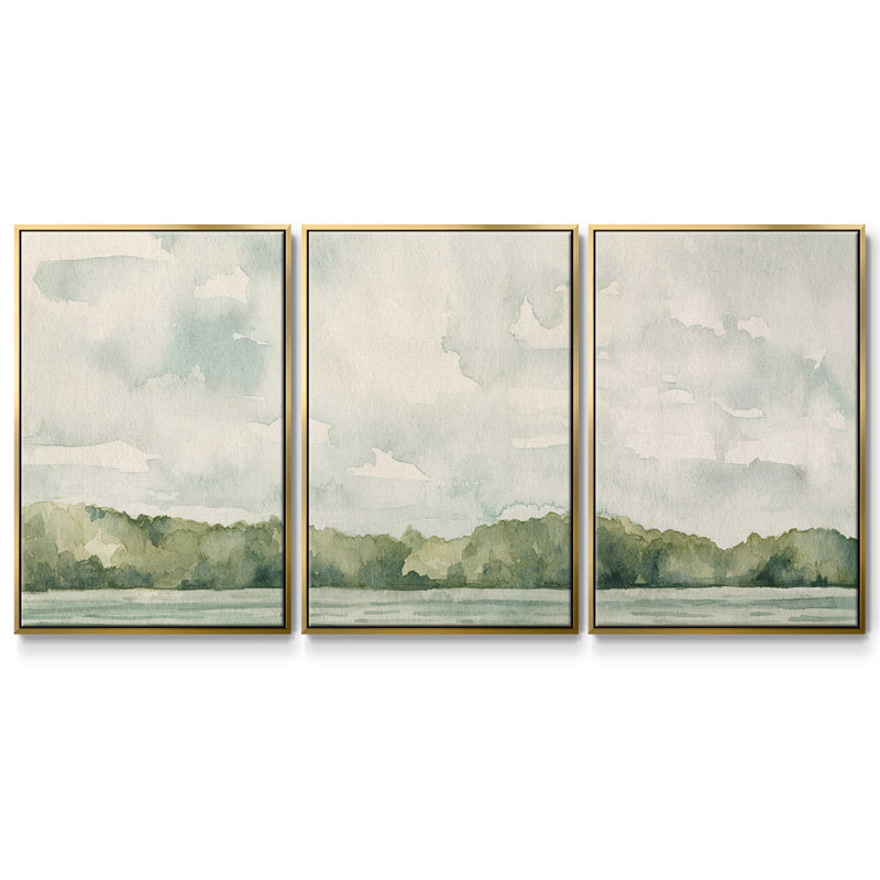 Riverside Views II - Toile encadrée multi-pièces, Or, H 40 po x l 78 po x P 2 po