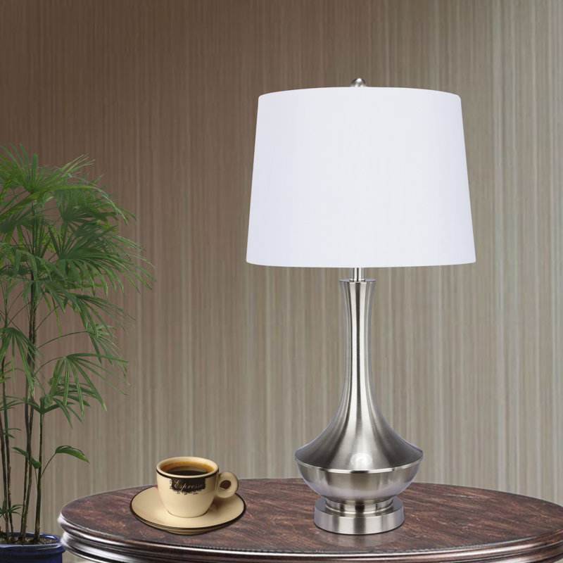 Brushed Steel 24" Table Lamp with White Linen Shade