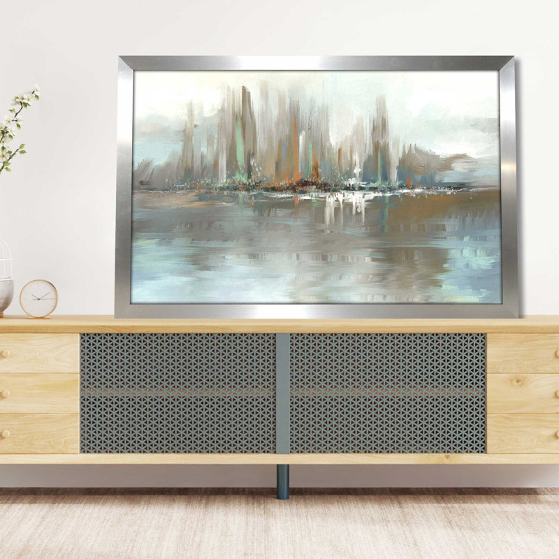 «Big City Lights» par Conrad Knutsen - Peinture, L 39,5 po x H 27,5 po, Encadrement argenté