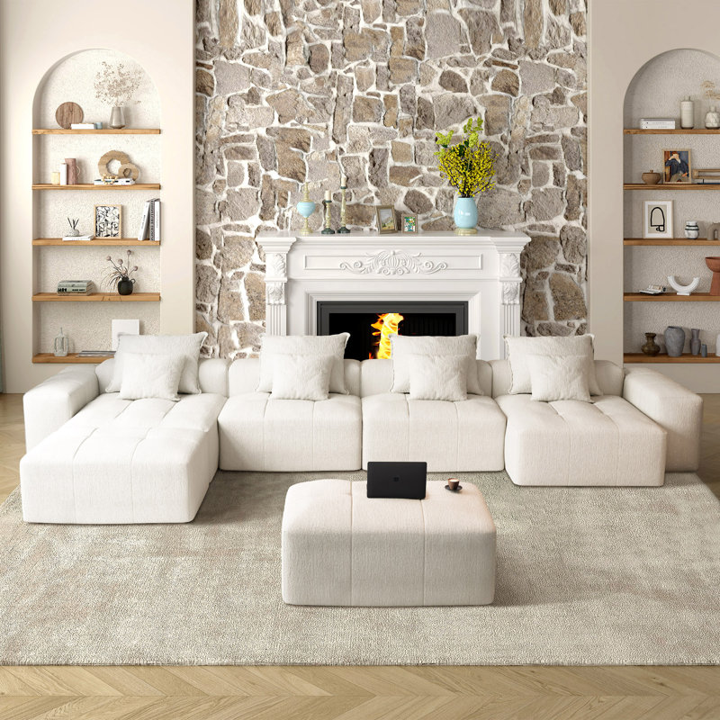 Canapé modulaire rembourré 8 pièces Viola, Chenille beige