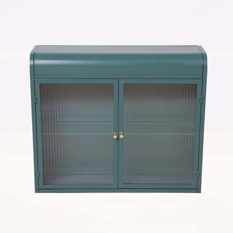Armoire murale polyvalente en métal avec portes et tablettes en verre trempé pour diverses pièces, Vert d’armée