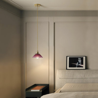 1-E26 Base Light Polished Brass Pendant Light with Adjustable Cord and Decorative Glass Shade, ETL-Listed,