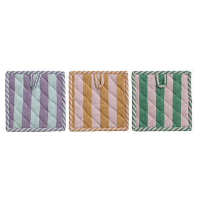 3-Piece Woven Cotton Striped Pot Holder Set