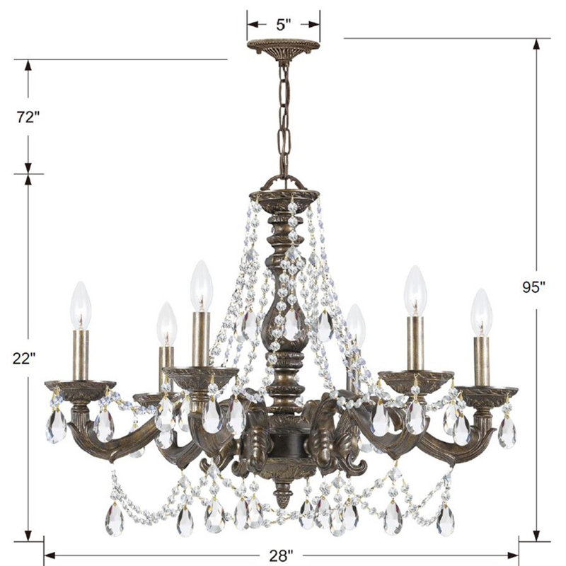 Abagail 6 - Light Candle Style Classic / Traditional Chandelier, Swarovski Spectra, Venetian Bronze