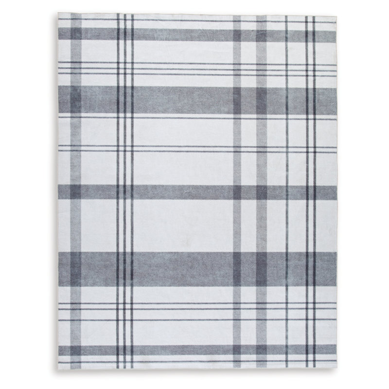 Rectangle Jamye Plaid Machine Woven Polyester Area Rug in Gray/Cream, Rectangle 7'5" x9'6"