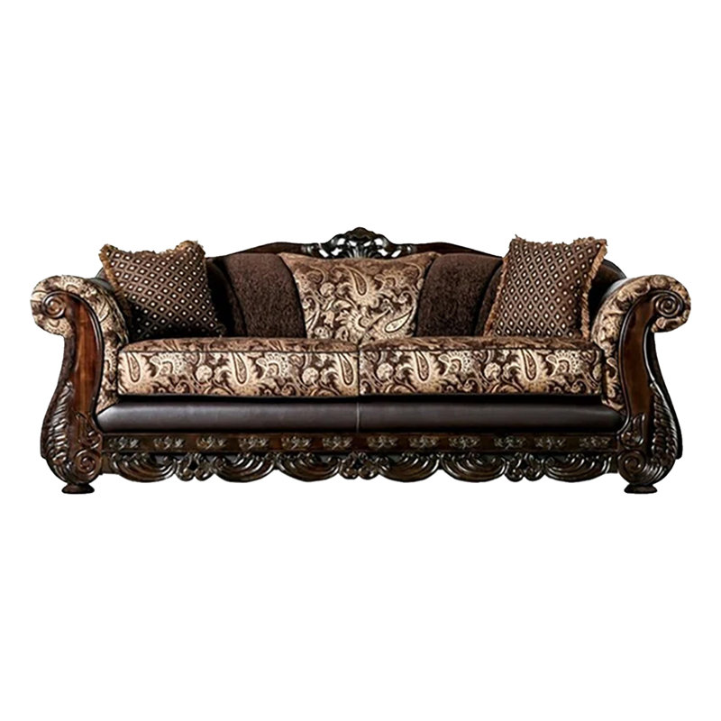 Ensemble de causeuse pour canapé 2 pièces Delie, chenille, 4 coussins décoratifs Delie, Brun / or
