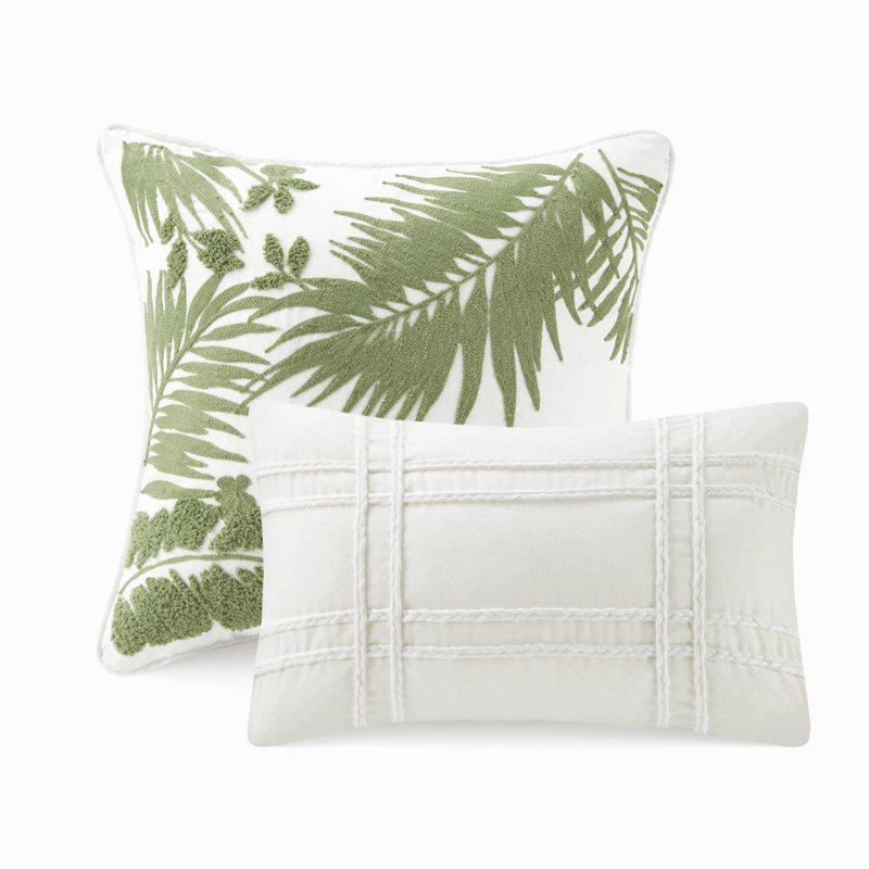 Ensemble de couette brodée surdimensionnée en coton 6 pièces, bleu/vert, format Queen
