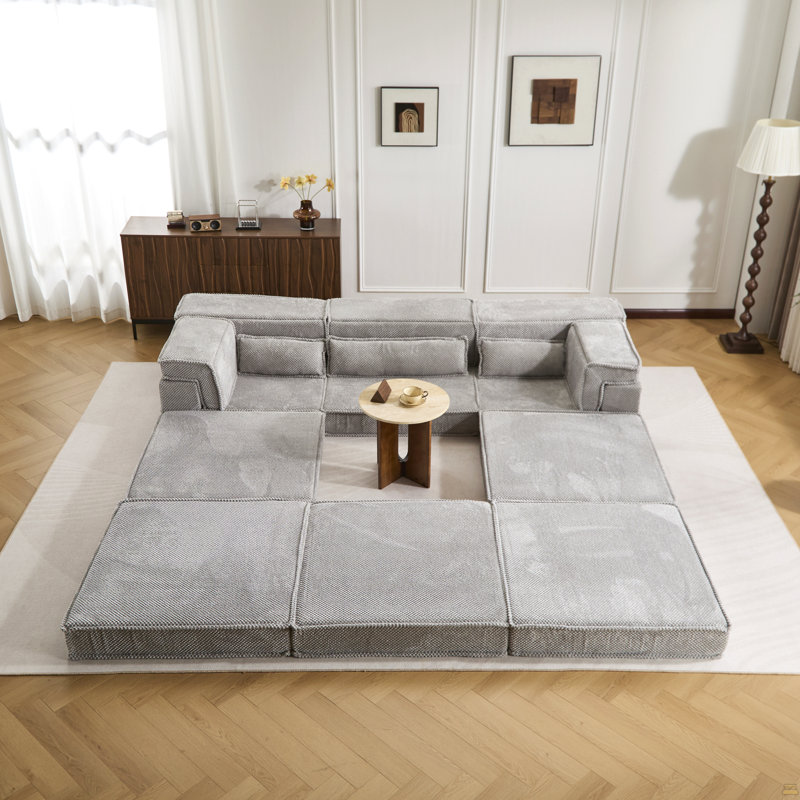Compression Mahjong Sofa,Convertible Floor Sofa Bed,DIY Boneless Modular Sectional Sofa,No Assembly Required, Gray Fabric