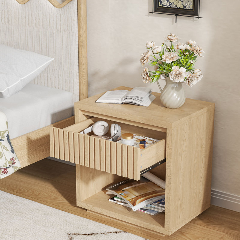 Table de chevet cannelée, table de chevet avec tiroir et rangement, table d'appoint, table d'appoint pour chambre à coucher