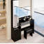 Extra Large LED Mirror Vanity Table + LED Dressing Mirror Cabinet + Cushioned Stool, Double Large LED Mirror, Touch Control, 3-color Switch, Brightness adjustable, Multi-layer High Capacity Storage