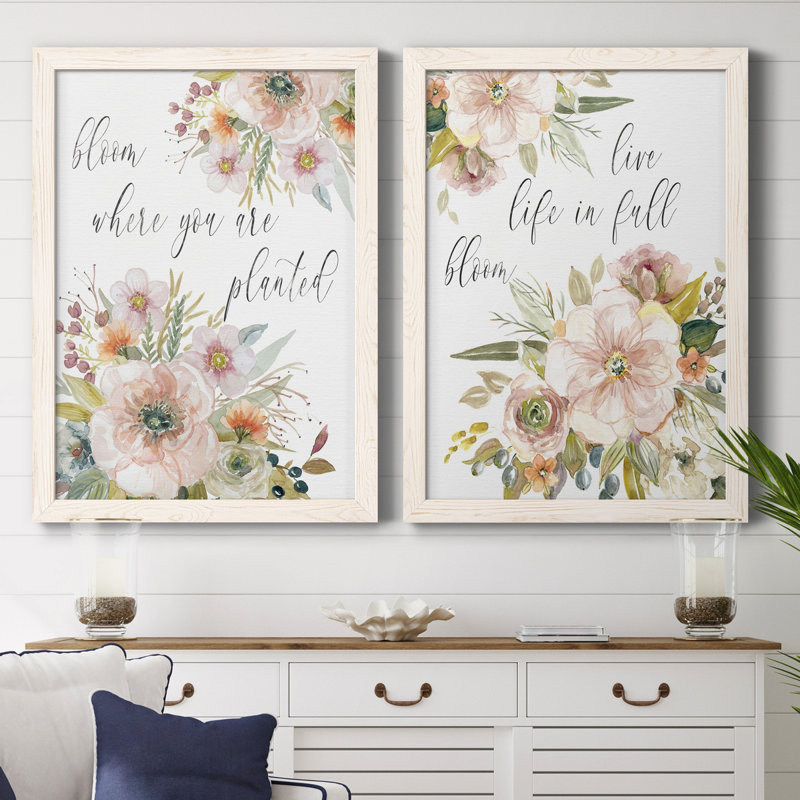 «Peach Bloom I», ensemble de 2 reproductions d'art textuel, H 31,5 po x l 47 po x P 1,5 po, Toile blanche encadrée