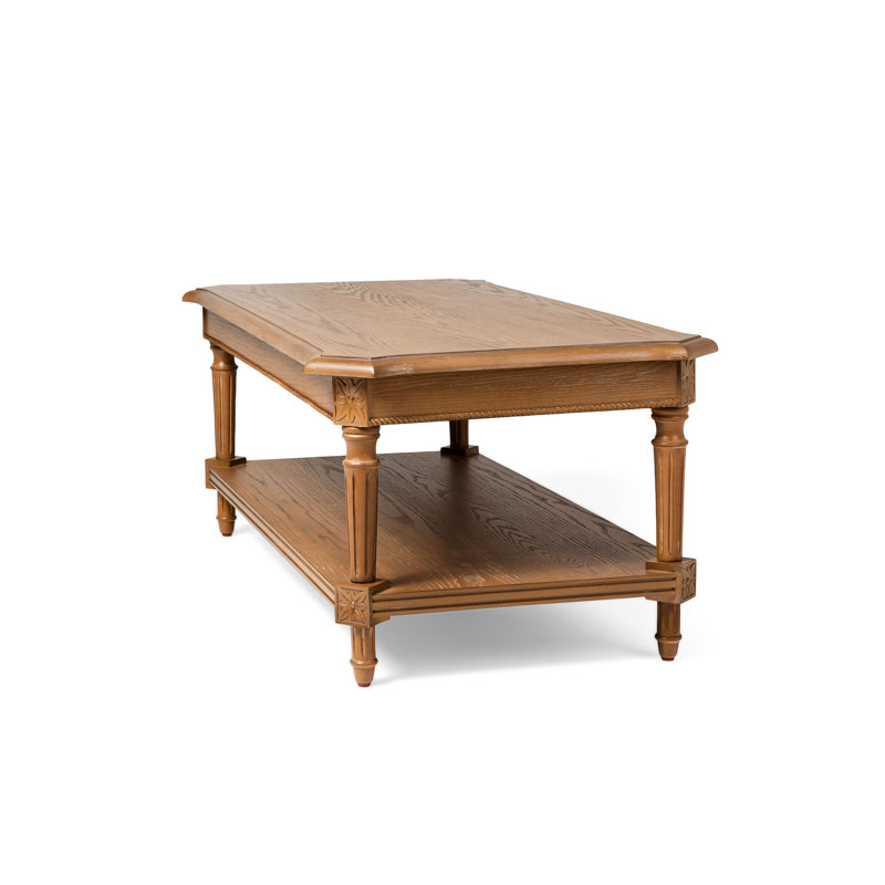 Antiqued Natural Rectangular Wooden Coffee Table with Shelf
