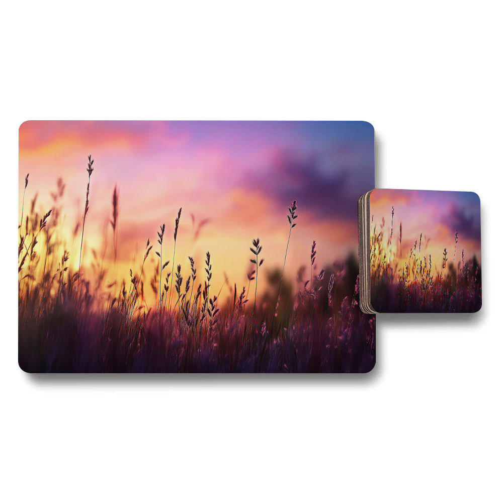 Sunset Meadow Grass Placemats And Coaster Set For Dining Table