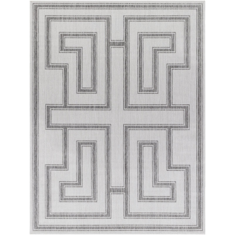 Tapis intérieur / extérieur en polypropylène tissé à la machine géométrique gris clair